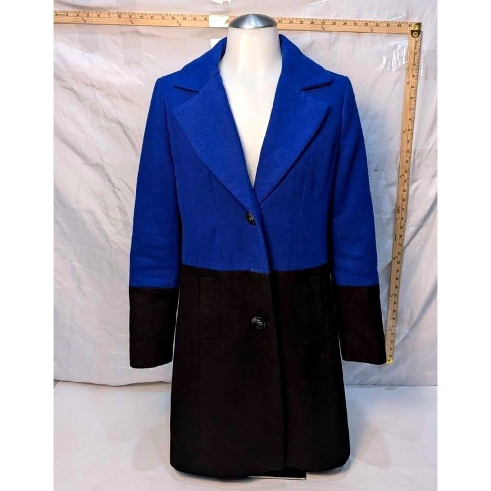 Smashed Lemon~Colorblock Overcoat ~ Women Size 6 Royal Blue/Black~Tailored‎ Coat